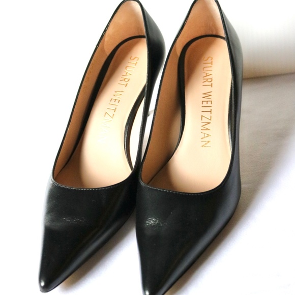 STUART WEITZMAN Stuart 75 Pump Black Leather 3" Heel Women's 7.5 Classic Fall - Picture 4 of 10